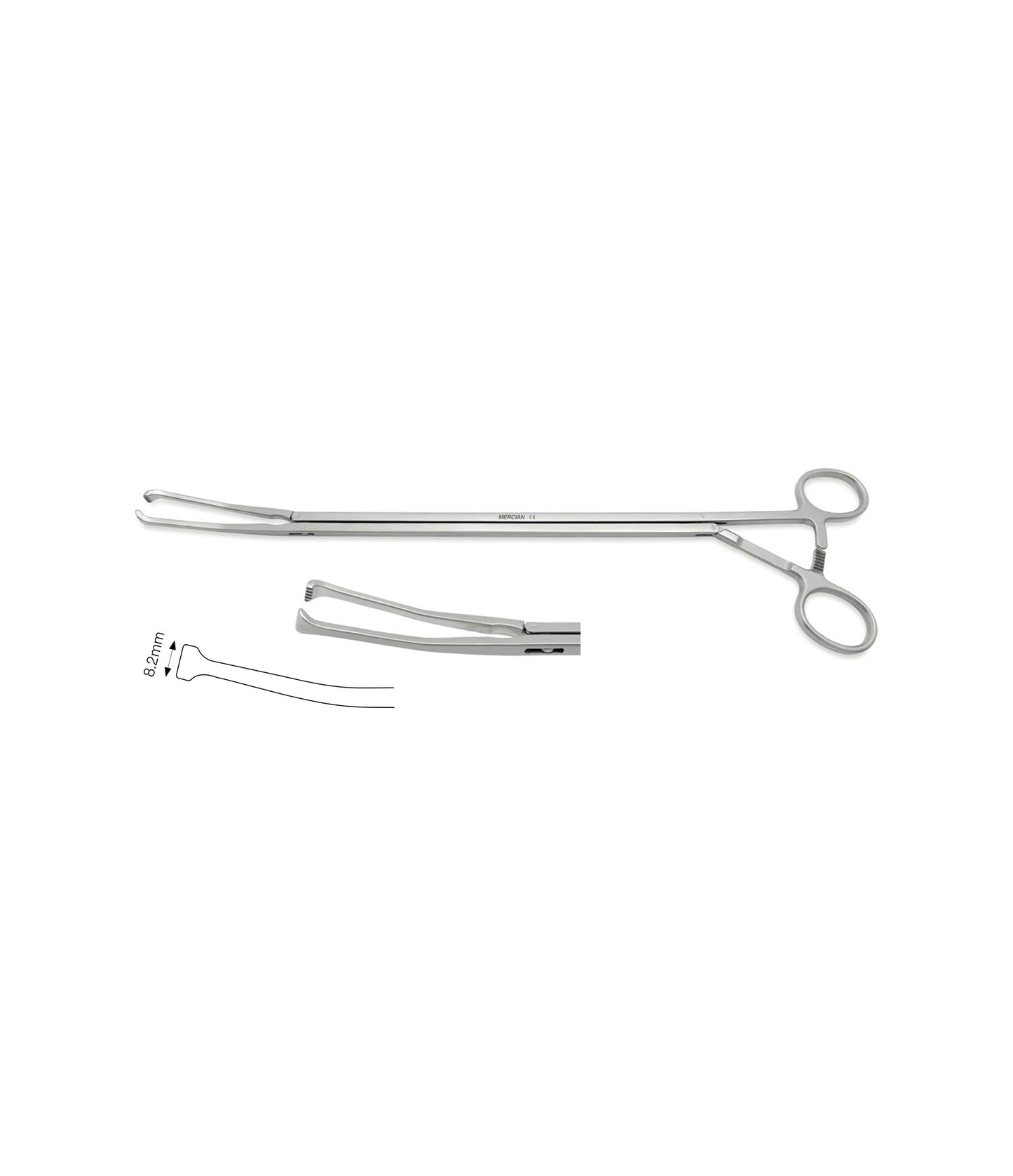 Glassman-Allis Forceps, 34cm, with ratchet, curved jaws 10mm shaft, for surgical procedures