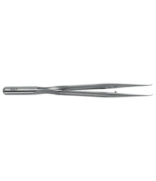 S&T Special Forceps 15 cm long, 8mm round handle, angled 45 degrees, tip 0.2mm (00592)
