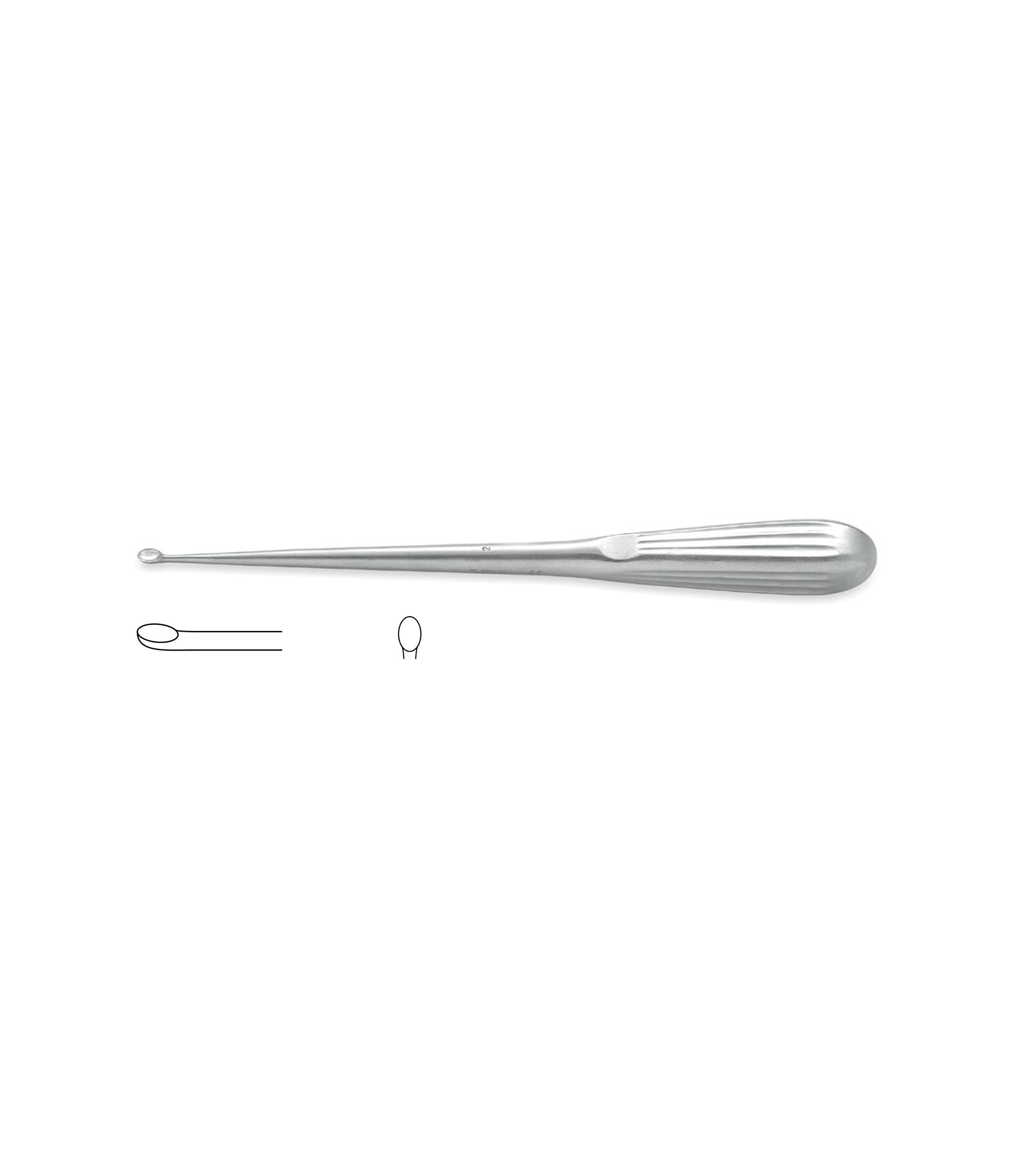Bruns Curette, Straight, 23cm, Size 2, for medical procedures